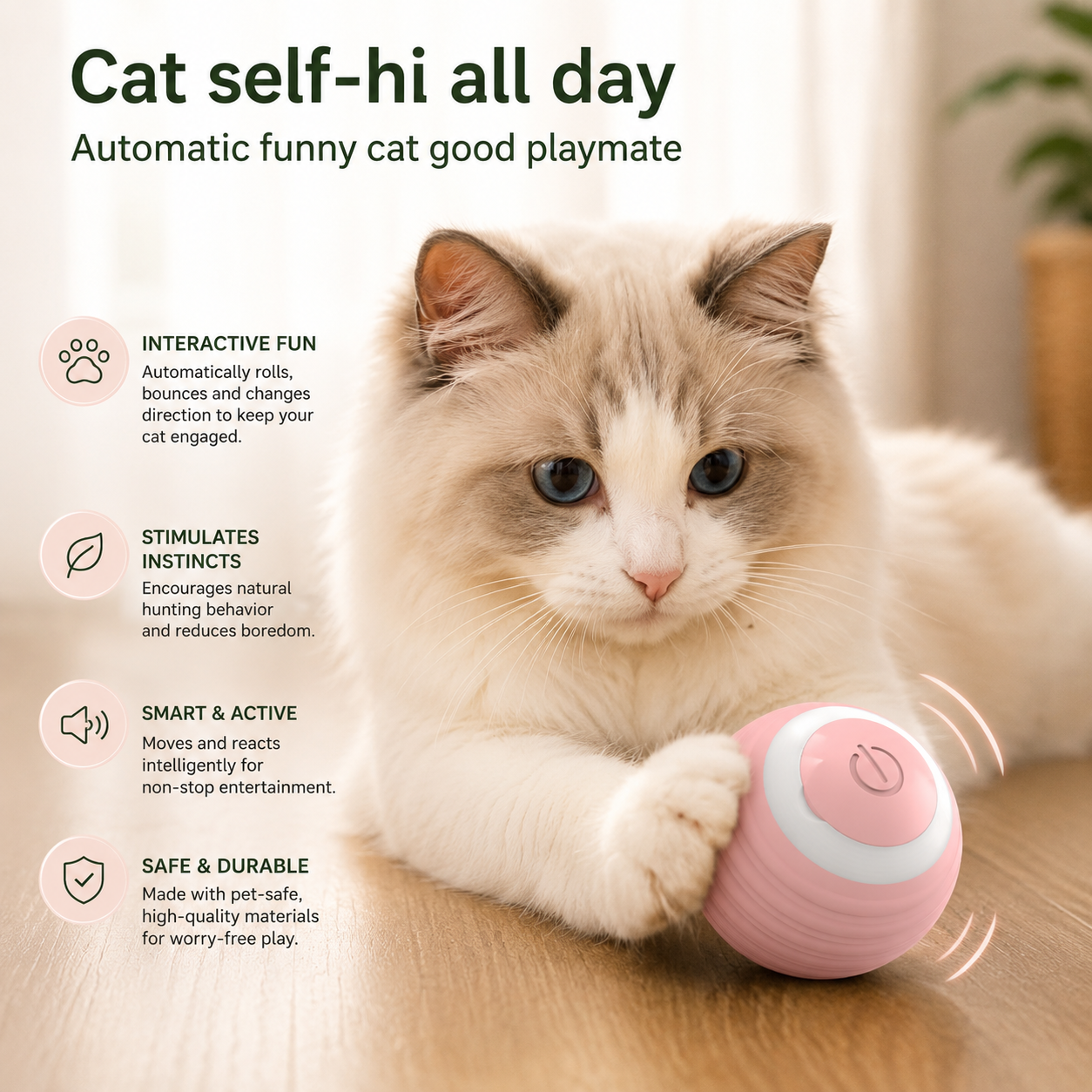 Pet Gravity Smart Rolling Ball Cat Toy for Entertainment, Self-Play, Rechargeable Cat Teaser Ball