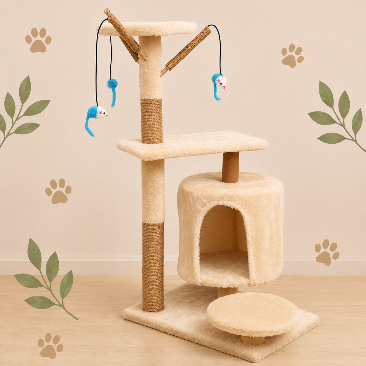 Premium Cat Tower with Scratching Posts & Cozy Hideaway